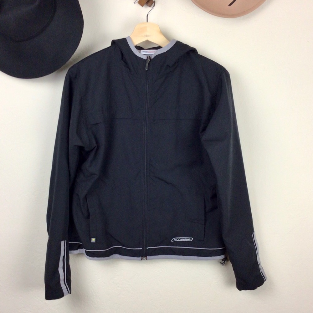 VTG Reebok Black Lightweight Jacket With Hood READ